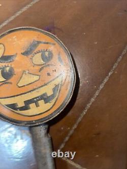 RARE vtg Halloween Cohn Tin Litho JOL pumpkin noisemaker rattle (HOME24)