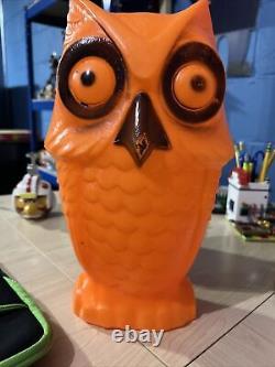 Rare 13 Vintage MCM Orange Plastic Blow Mold Halloween Owl Light Lamp No Cord