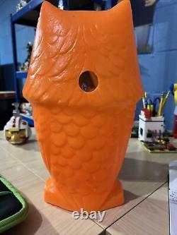 Rare 13 Vintage MCM Orange Plastic Blow Mold Halloween Owl Light Lamp No Cord