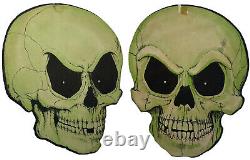 Rare 1960s Vintage Die Cut Halloween Skulls Set of 2 Glow in Dark Skeleton Heads