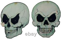 Rare 1960s Vintage Die Cut Halloween Skulls Set of 2 Glow in Dark Skeleton Heads