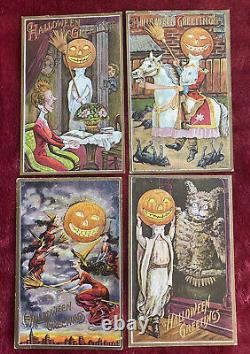 Rare Collection of 4 Vintage 1910s Florence Bamberger Halloween Postcards