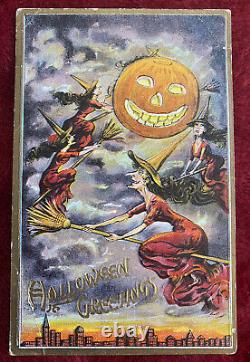 Rare Collection of 4 Vintage 1910s Florence Bamberger Halloween Postcards