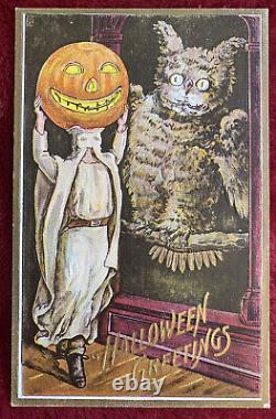 Rare Collection of 4 Vintage 1910s Florence Bamberger Halloween Postcards