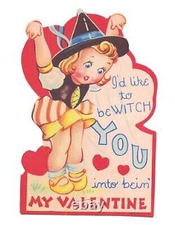 Rare Halloween Witch Vintage Valentine's Day Greeting Card, Used, 1940s