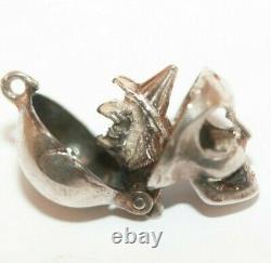 Rare Large Vintage Halloween Skull Opening to Witch Sterling Silver Charm 4.5g
