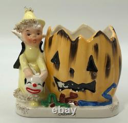 Rare Napco October Angel Pumpkin Jack-O-Lantern Planter Spaghetti Trim S633 VTG