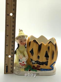 Rare Napco October Angel Pumpkin Jack-O-Lantern Planter Spaghetti Trim S633 VTG