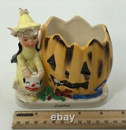 Rare Napco October Angel Pumpkin Jack-O-Lantern Planter Spaghetti Trim S633 VTG