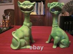 Rare Pr. Antique Grotesque Cat Dog Figurines Halloween Green Gargoyles Vtg Bat