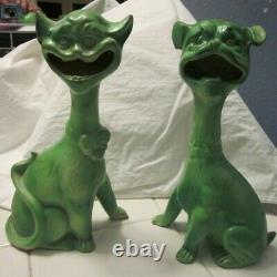 Rare Pr. Antique Grotesque Cat Dog Figurines Halloween Green Gargoyles Vtg Bat