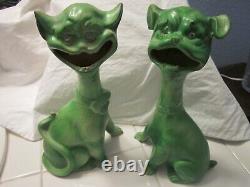 Rare Pr. Antique Grotesque Cat Dog Figurines Halloween Green Gargoyles Vtg Bat