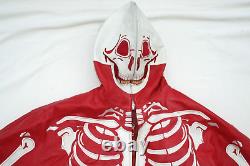 Rare Red Heavy Leather Biker Jacket Vintage Skeleton Coat Skull Hood Halloween