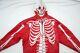 Rare Red Heavy Leather Biker Jacket Vintage Skeleton Coat Skull Hood Halloween