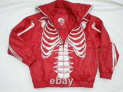 Rare Red Heavy Leather Biker Jacket Vintage Skeleton Coat Skull Hood Halloween