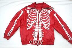 Rare Red Heavy Leather Biker Jacket Vintage Skeleton Coat Skull Hood Halloween