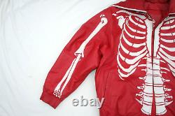 Rare Red Heavy Leather Biker Jacket Vintage Skeleton Coat Skull Hood Halloween