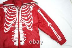 Rare Red Heavy Leather Biker Jacket Vintage Skeleton Coat Skull Hood Halloween