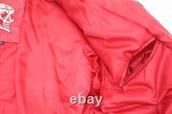 Rare Red Heavy Leather Biker Jacket Vintage Skeleton Coat Skull Hood Halloween