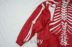 Rare Red Heavy Leather Biker Jacket Vintage Skeleton Coat Skull Hood Halloween