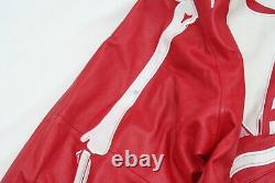 Rare Red Heavy Leather Biker Jacket Vintage Skeleton Coat Skull Hood Halloween