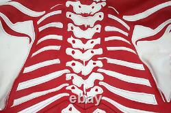 Rare Red Heavy Leather Biker Jacket Vintage Skeleton Coat Skull Hood Halloween