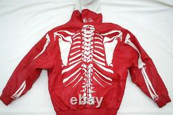 Rare Red Heavy Leather Biker Jacket Vintage Skeleton Coat Skull Hood Halloween