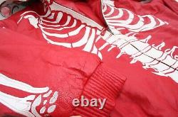 Rare Red Heavy Leather Biker Jacket Vintage Skeleton Coat Skull Hood Halloween