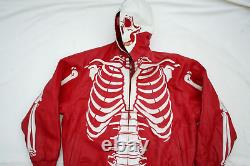 Rare Red Heavy Leather Biker Jacket Vintage Skeleton Coat Skull Hood Halloween