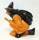 Rare Vtg Mcm Rosbro Plastic Halloween Witch On Broom Candy Container Holder Kp21
