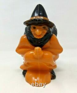 Rare VTG MCM Rosbro Plastic Halloween Witch on Broom Candy Container Holder KP21