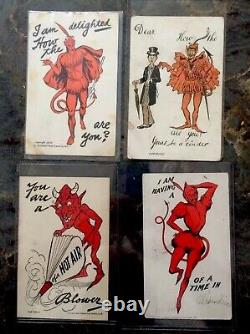 Rare Valentine/halloween Vintage Devil Post Cards 1905-1912 Lot Of 4