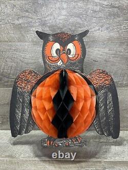 Rare Vintage 1930s Antique Halloween Owl Diecut Crepe Paper Honeycomb With Stand