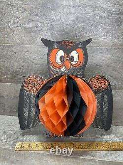 Rare Vintage 1930s Antique Halloween Owl Diecut Crepe Paper Honeycomb With Stand