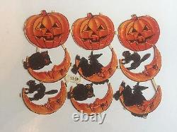 Rare Vintage 1940s Halloween Die Cuts with Pumpkin, Cats, Witches