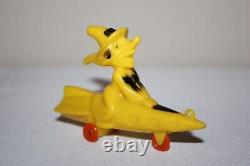 Rare Vintage 1950's Halloween Rosbro Witch Riding Rocket YELLOW