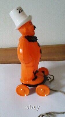 Rare Vintage 1950's Rosbro Halloween Zook Clown Wheels Pull Toy Candy Container