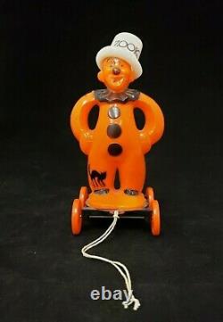 Rare Vintage 1950's Rosbro Halloween Zook the Clown on Wheels Pull Toy