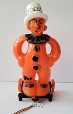Rare Vintage 40s Rosbro Halloween Zook the Clown Wheels Plastic Pull Toy READ