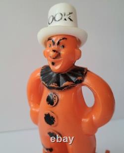 Rare Vintage 40s Rosbro Halloween Zook the Clown Wheels Plastic Pull Toy READ