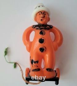 Rare Vintage 40s Rosbro Halloween Zook the Clown Wheels Plastic Pull Toy READ