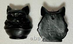 Rare Vintage Black Cat Themed Wall Pockets Set of 2 Halloween Pottery