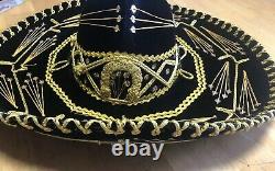 Rare Vintage Black Velvet CALIDAD Sombrero Hat W Gold Trim & SequinsMariachi