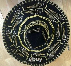 Rare Vintage Black Velvet CALIDAD Sombrero Hat W Gold Trim & SequinsMariachi