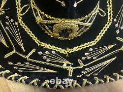 Rare Vintage Black Velvet CALIDAD Sombrero Hat W Gold Trim & SequinsMariachi