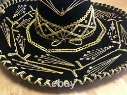 Rare Vintage Black Velvet CALIDAD Sombrero Hat W Gold Trim & SequinsMariachi