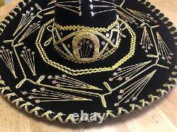 Rare Vintage Black Velvet CALIDAD Sombrero Hat W Gold Trim & SequinsMariachi