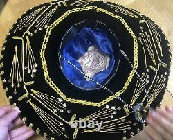 Rare Vintage Black Velvet CALIDAD Sombrero Hat W Gold Trim & SequinsMariachi