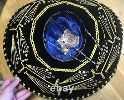 Rare Vintage Black Velvet CALIDAD Sombrero Hat W Gold Trim & SequinsMariachi