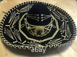 Rare Vintage Black Velvet CALIDAD Sombrero Hat W Gold Trim & SequinsMariachi